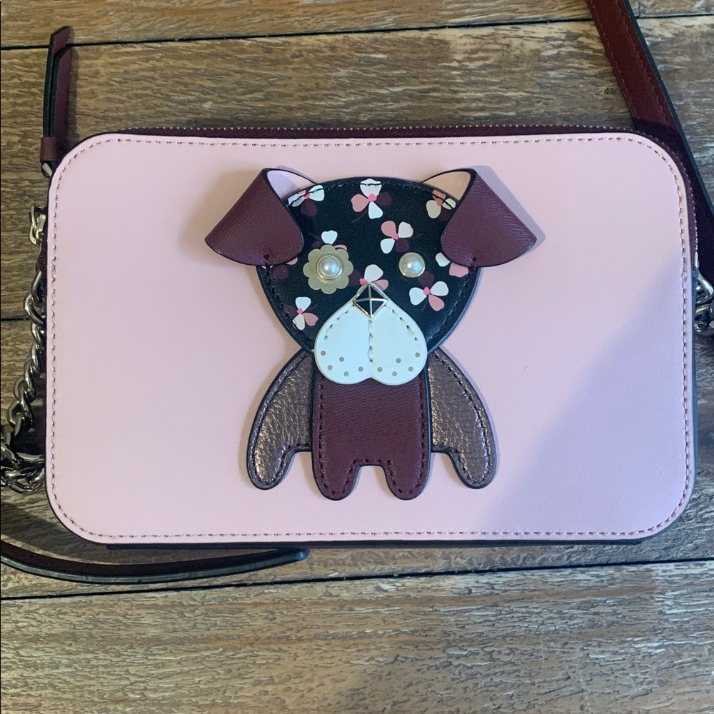 Kate Spade Floral Pup Cherrywood Double Zip Small Crossbody Bag Purse - Picture 2 of 8